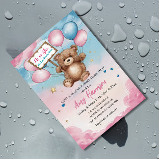 Convite Sexo do Urso Revela Chá de fraldas Rosa e Azul