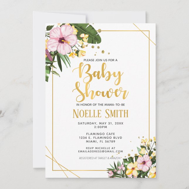 Convite Sexo Dourado Tropical Gênero neutro Chá de fraldas (Frente)