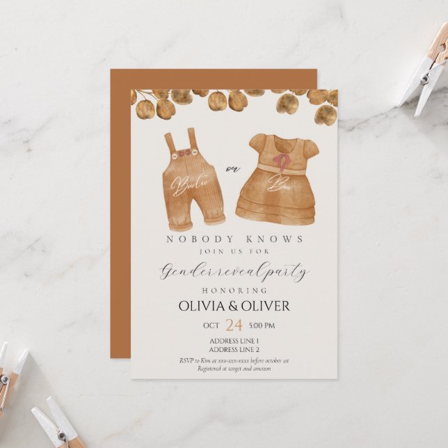 Convite Sexo engraçado de roupas de bebê revela (Frente/Verso In Situ)