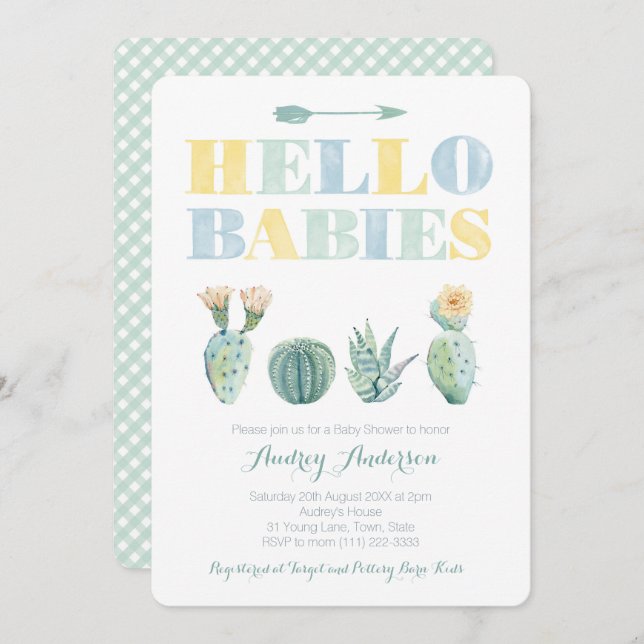 Convite Sexo Gêmeos Neutros ou Chás de fraldas Conjuntos (Frente/Verso)