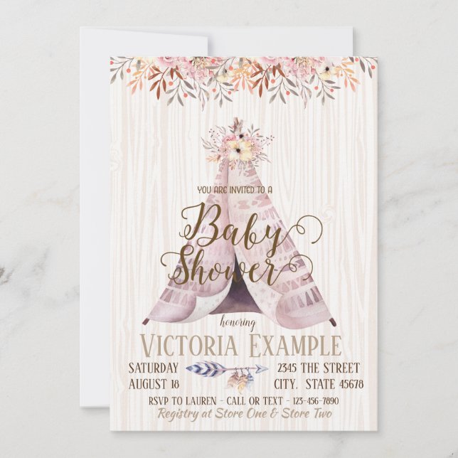 Convite Sexo Neutro Boho TeePee Baby Shower Invtions (Frente)