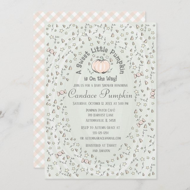 Convite Sexo Neutro Doce Pequeno Chá de fraldas De Abóbora (Frente/Verso)