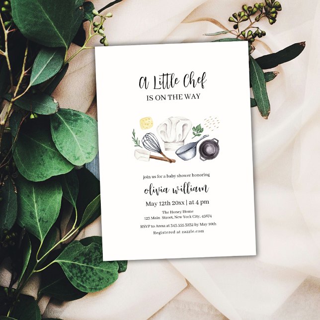 Convite Sexo Neutro Moderno Moderno Chá de fraldas de Chef (Gender Neutral Modern Little Chef Baby Shower Invitation)