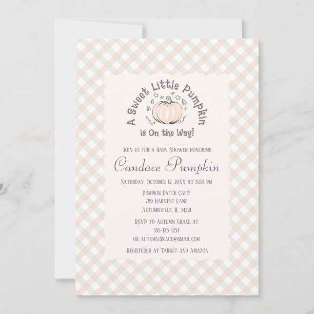 Convite Sexo Neutro Pequeno Chá de fraldas de Abóbora (Frente)