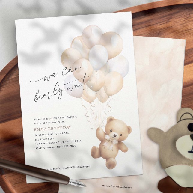 Convite Sexo Neutro Podemos Provocar Chá de fraldas De Esp (Gender Neutral We Can Bearly Wait, Cute Teddy Bear Baby Shower Invitation.)