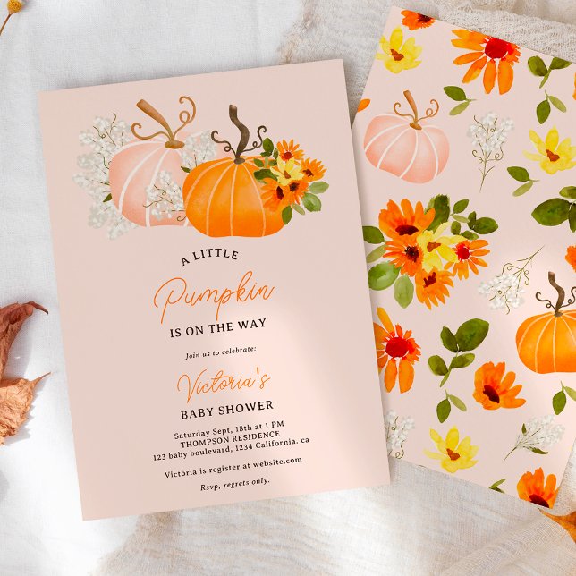 Convite Sexo neutro queda pequena chá de fraldas de abóbor (Gender neutral fall little pumpkin baby shower invitation)