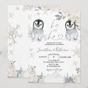 Convite Sexo Pinguim Revela Ele ou Ela Flocos De Neve De I