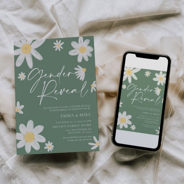 Convite Sexo Reveal Daisy Sage Green (Criador carregado)