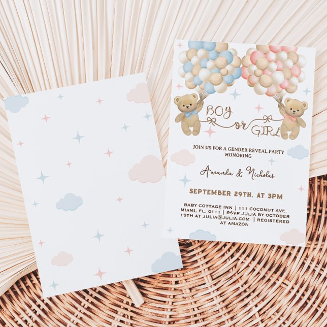 Convite Sexo Revelação Urso Pastel Rosa e Menina Azul (Criador carregado)