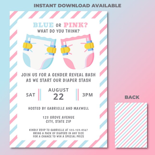 Convite Sexo Revelar Fralda Parte Azul Ou Rosa (Gender reveal diaper stash party invitation)