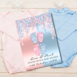Convite Sexo Revelar Grelha Azul Rosa Gêmeos Bebês