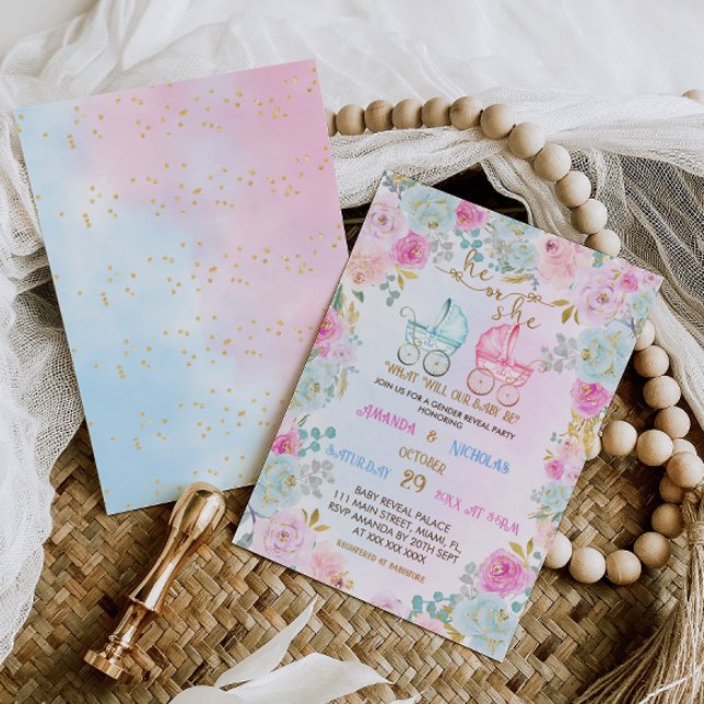 Convite Sexo Revele Chá de fraldas de Roladores Azuis Rosa (Criador carregado)