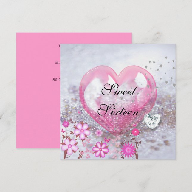 Convite SEXTA E 16ª Festa de aniversário, cor-de-rosa (Frente/Verso)
