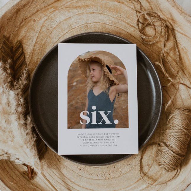 Convite Sexta Foto Archada Aniversário (Six Arched Photo First Birthday Invitation)