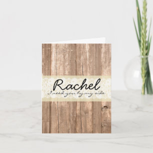 Convite Shabby Chic Country Cream Wood Bridesmaid Card