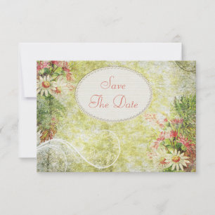 Convite Shabby Chic Daisy & Wildflowers Save The Date