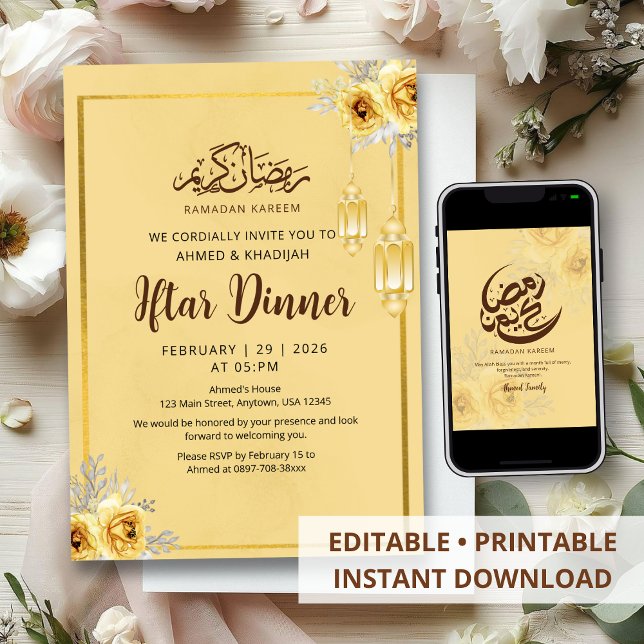 Convite Shabby Chic Golden Rose Iftar Dinner Invitation (Criador carregado)