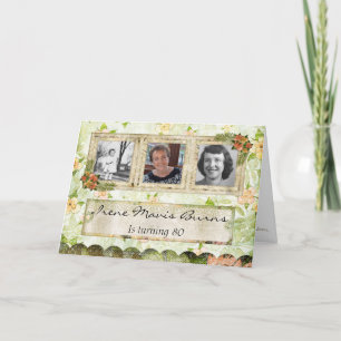 Convite Shabby Chic Photo 80th Birthday Party Invitation