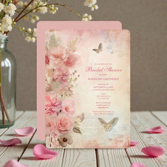 Convite Shabby Chic Pink Floral Bridal Shower (Criador carregado)