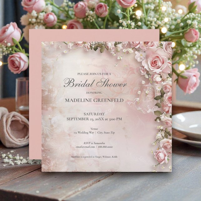 Convite Shabby Chic Pink Floral Bridal Shower (Criador carregado)