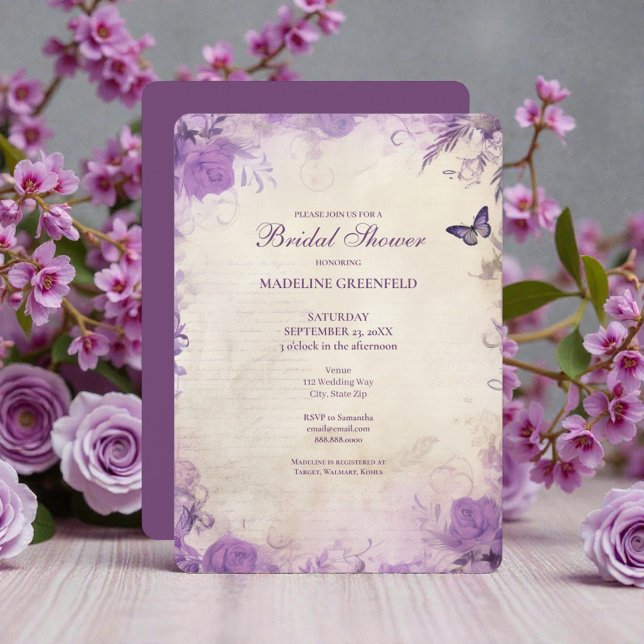 Convite Shabby Chic Purple Lavender Floral Bridal Shower (Criador carregado)