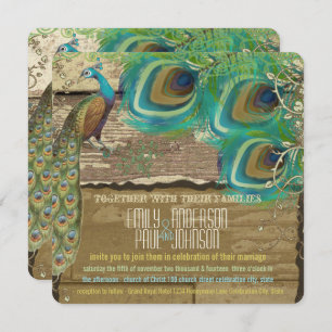 Convite Shabby Country Peacock Vintage 3 Feenas Madeira An