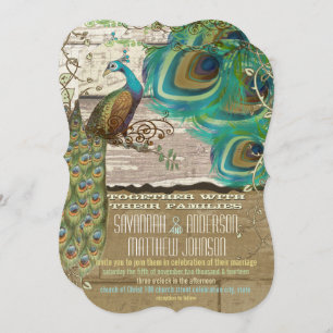 Convite Shabby Country Peacock Vintage 3 Feenas Madeira An