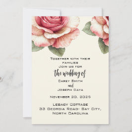 Convite Shabby Pink Rose Wedding