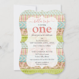 Convite Shabby's Birthday Rosa Algodão Madeira Russa