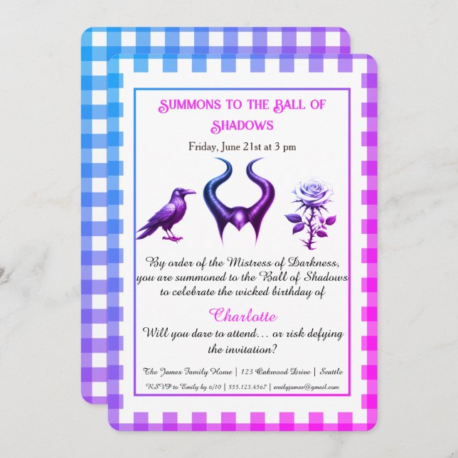 Convite Shadow Ball Dark Fantasy Birthday Design Script (Frente/Verso)