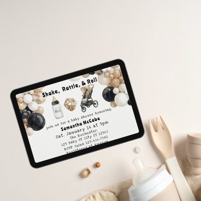 Convite Shake, Rattle, Roll & Balloon Arch Baby Shower (Criador carregado)
