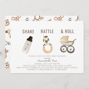 Convite Shake Rattle & Roll Boho Watercolor Chá de fraldas