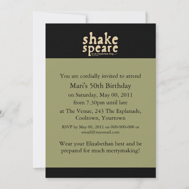 Convite Shakespeare - é uma coisa Elizabetana (Frente)