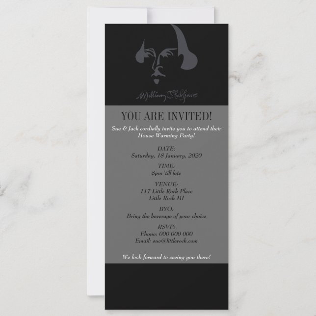 Convite Shakespeare simples com assinatura (Frente)