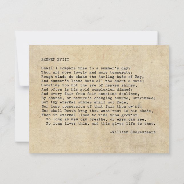Convite Shakespeare Sonnet 18 (XVIII) (Verso)