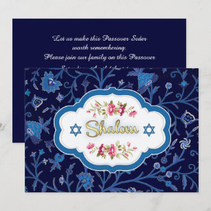 Convite Shalom no Pesach. Padrão Floral Seder de Passover