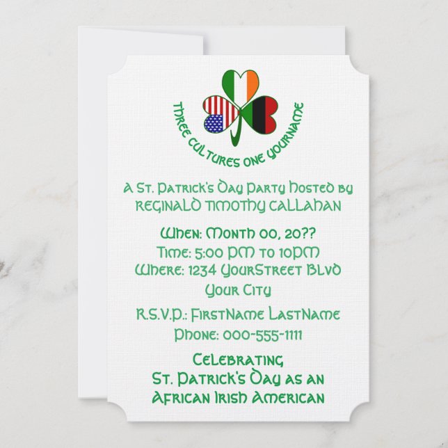 Convite Shamrock African Ireland USA Flags (Frente)