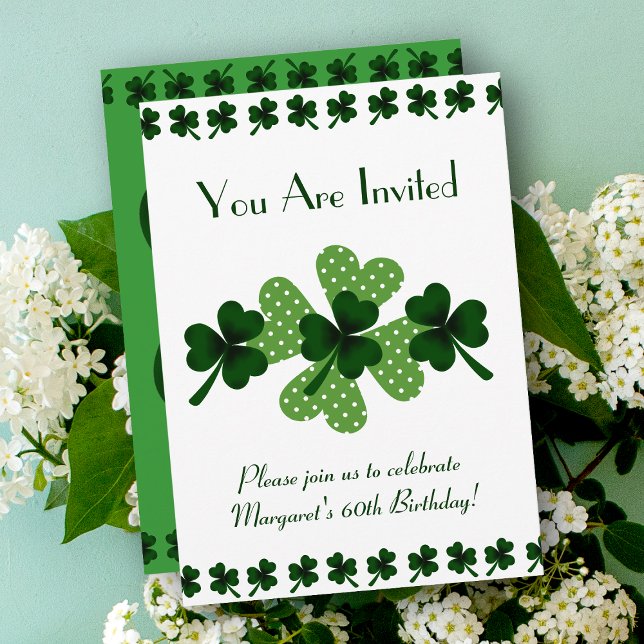 Convite Shamrock and Four Leaf Clover (Shamrock and Four Leaf Clover Birthday Invitation.  Add Irish vibes to your birthday!)