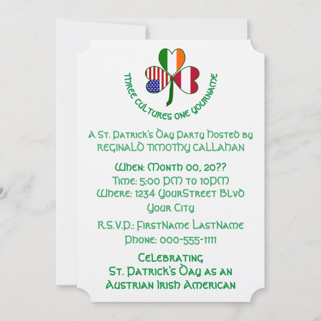 Convite Shamrock Austrian Ireland USA Flags (Frente)