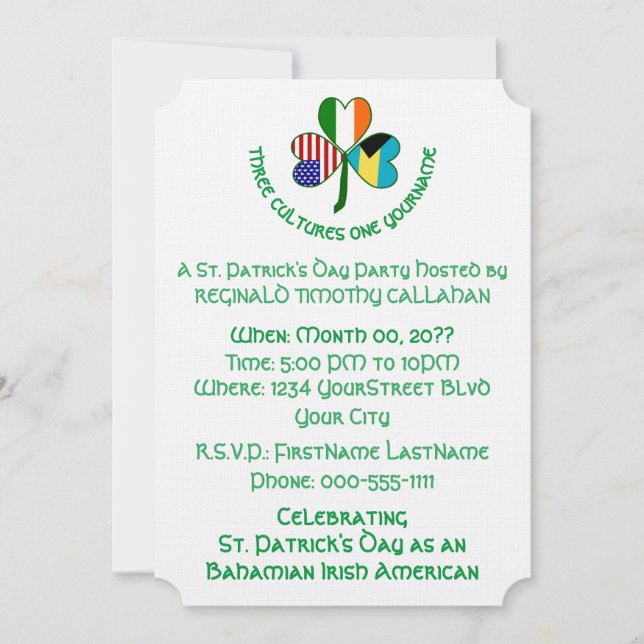 Convite Shamrock Bahamian Ireland USA Flags (Frente)
