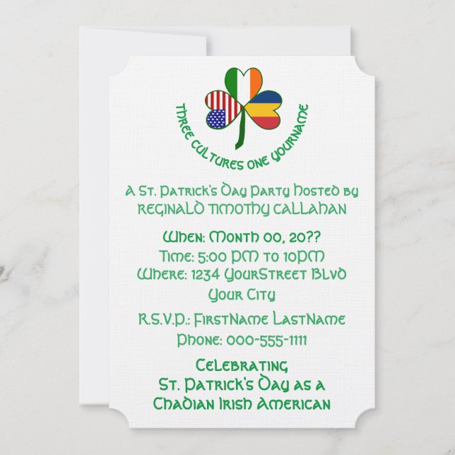 Convite Shamrock Chadian Ireland USA Personalize Text (Frente)