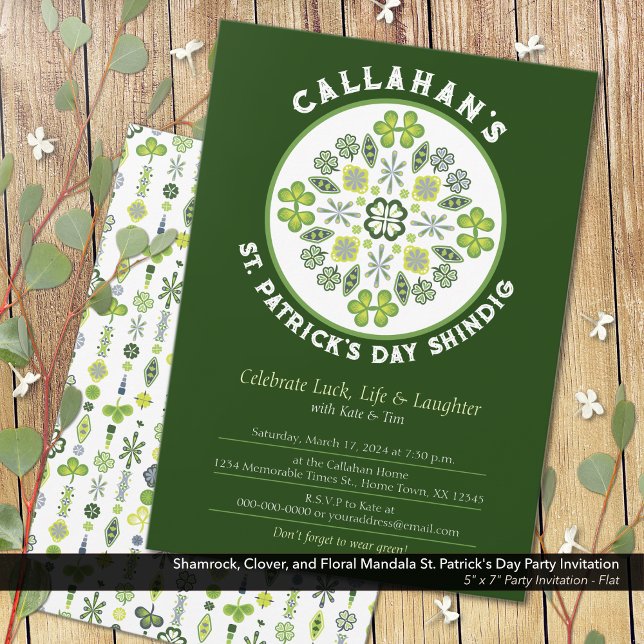Convite Shamrock Clover Mandala Rua do Dia de Patrick (Shamrock, Clover, and Floral Mandala: St. Patrick's Day Party Invitation)