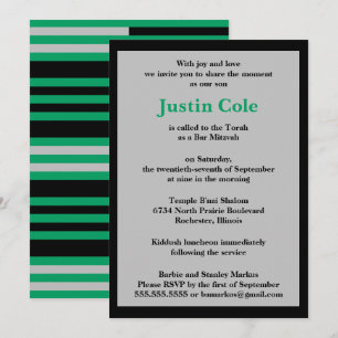 Convite Shamrock Green Silver Strips no Bar Negro Mitzvah
