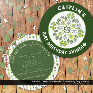 Convite Shamrock Mandala - aniversário de 21 anos