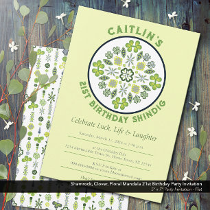 Convite Shamrock Mandala - aniversário de 21 anos