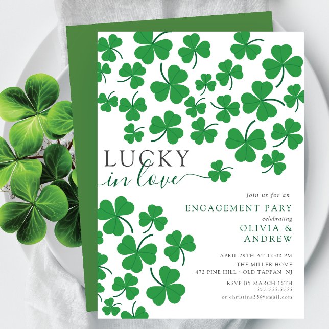 Convite Shamrock Romance Lucky in Love Noivado (Criador carregado)