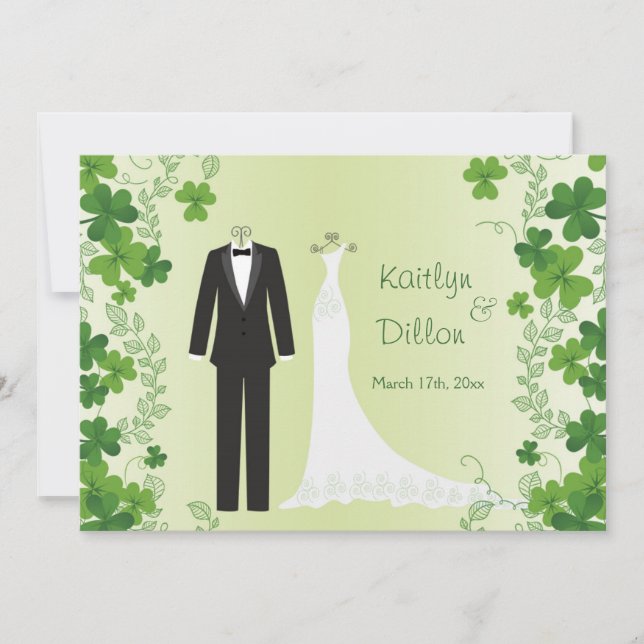 Convite Shamrock, tuxedo e Chá de casamento de capa irland (Frente)