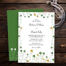 Convite Shamrock Wildflower Green Dourado Casamento Elegan