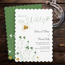 Convite Shamrock Wildflower Green e Dourado Casamento