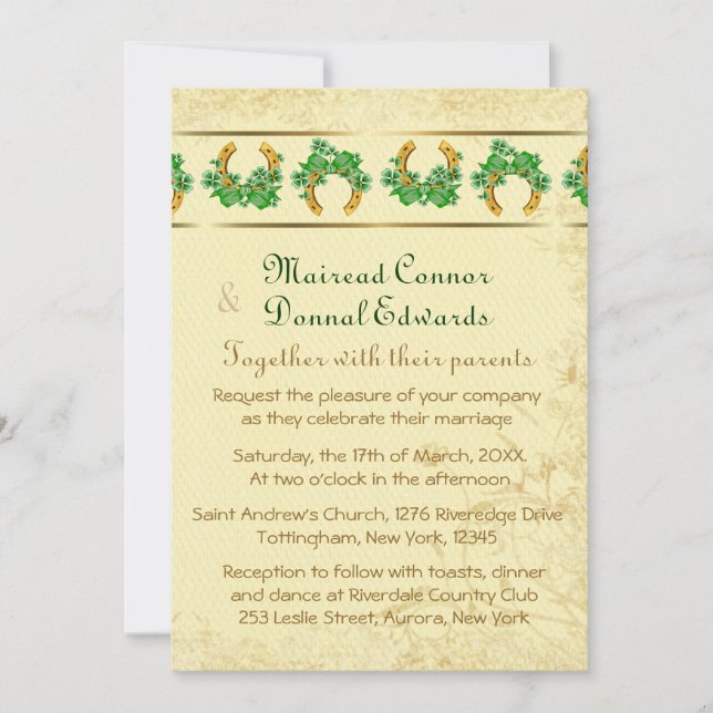 Convite Shamrocks e Casamento Dourado Irlandês (Frente)